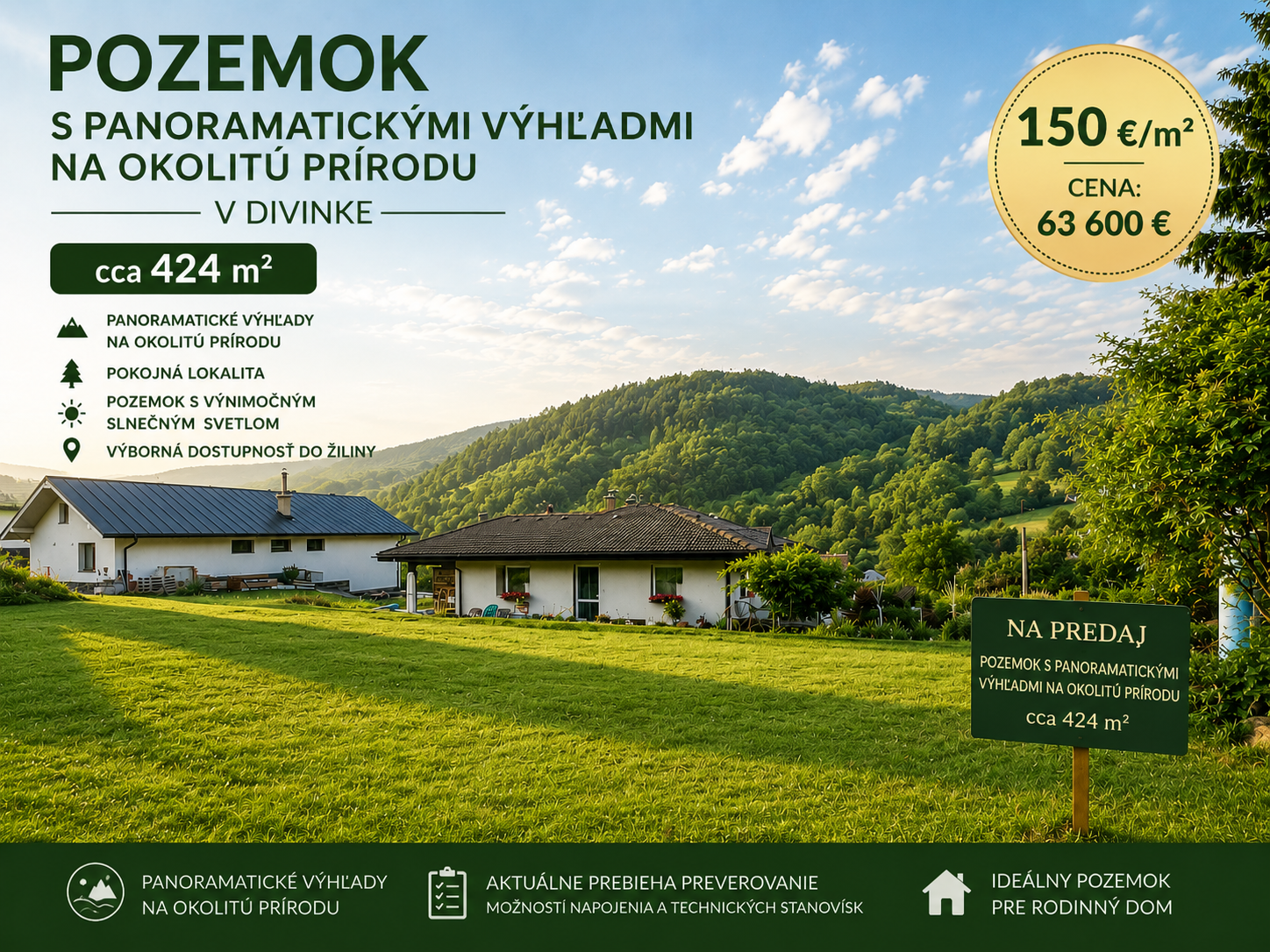 EXKLUZÍVNE: Stavebný pozemok 424 m2 v Divinke – nádherné výhľady, cena 63 600 €